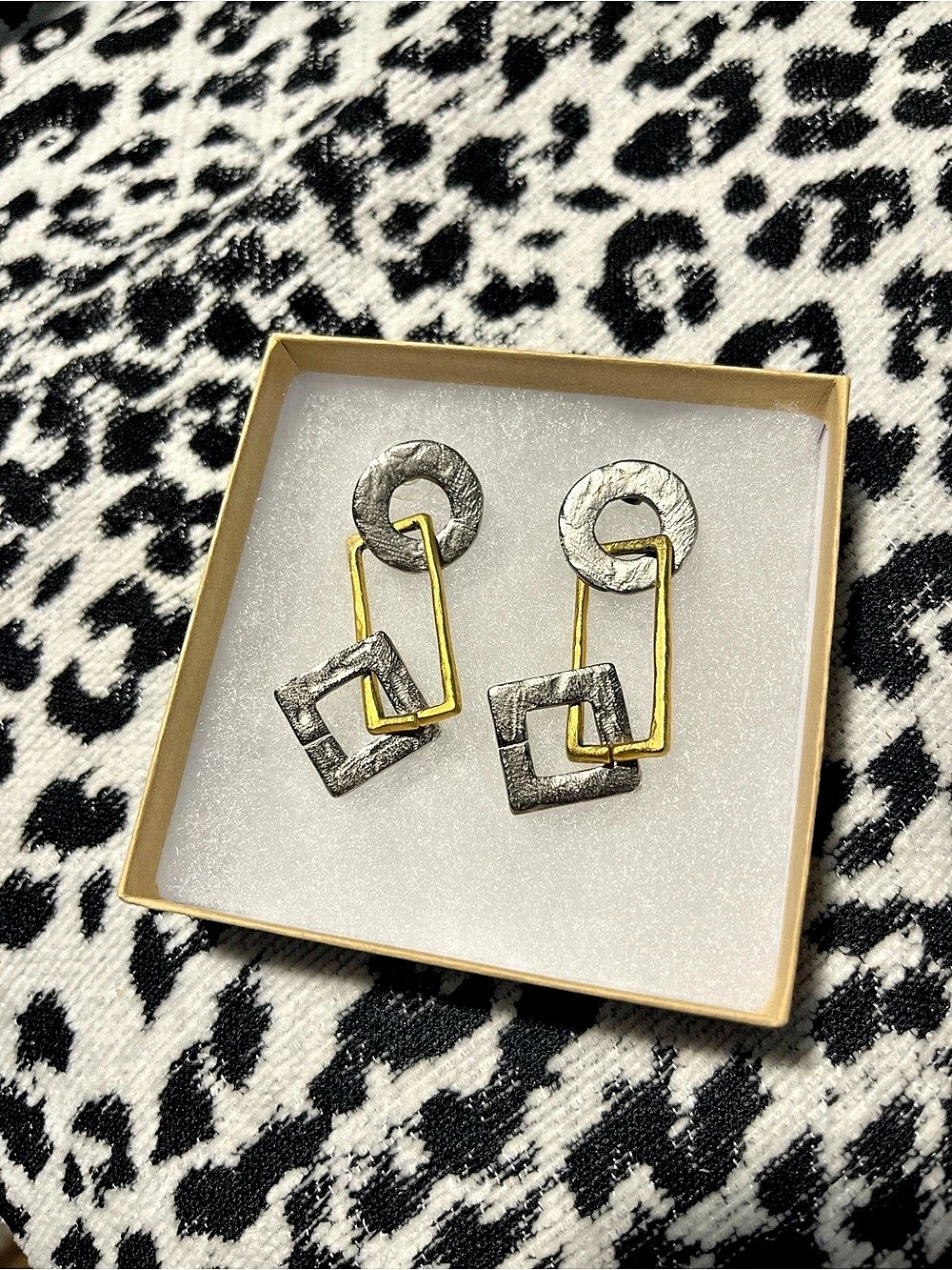 Geometric Drop Earrings in Gold & Silver Like New